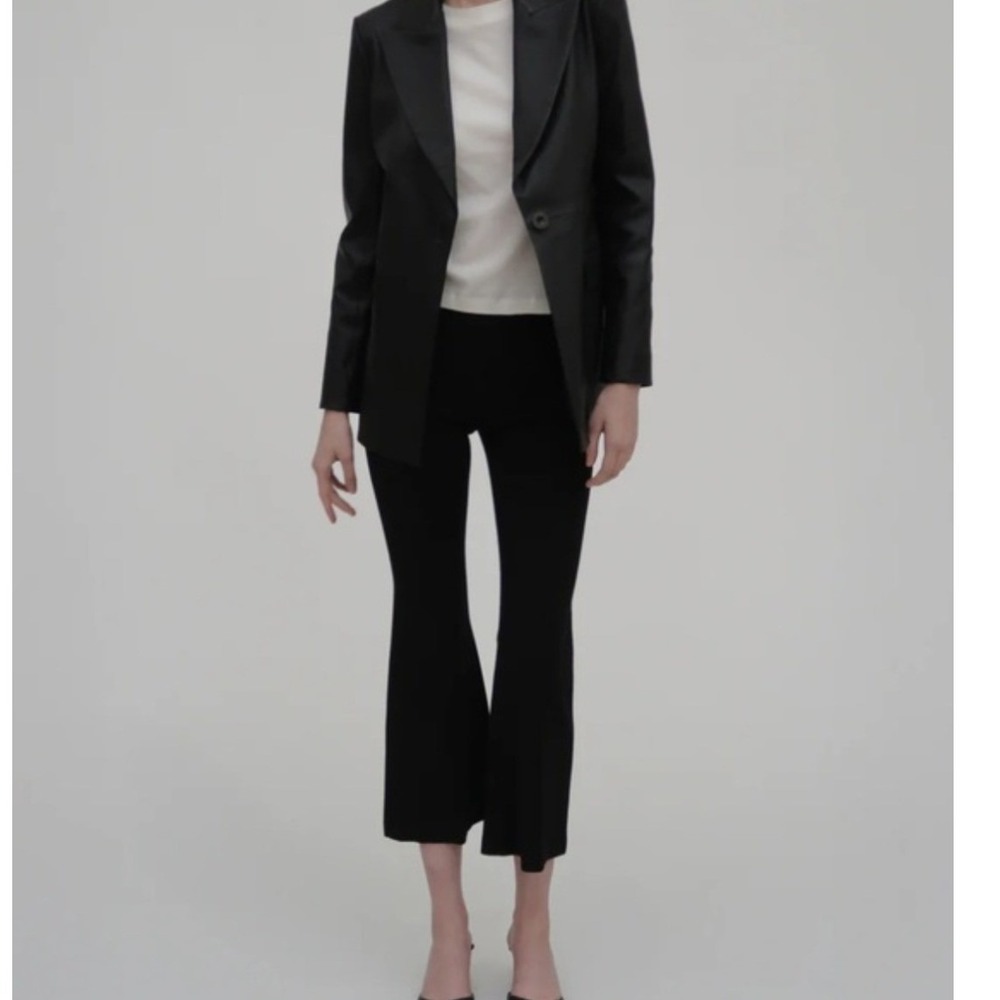 Rosetta Getty Black Scuba Pintuck Flared Leg Cropped Pants Pull On USA